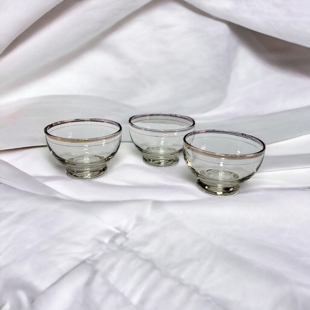 MCM Serving Dinnerware Gold Trim‎ Glass Sherbet Sorbet Dessert Glasses Set of 3